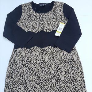 Jones New York Black & Brown Floral Print Sweater Dress